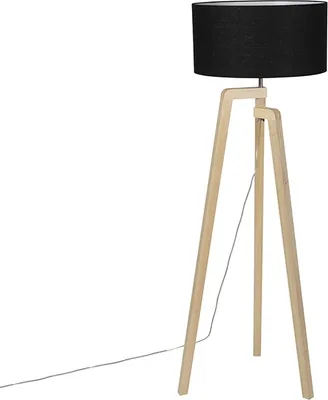 Produktbild von Moderne Stehleuchte Holz mit Schwarzem Schirm 45 cm Puros