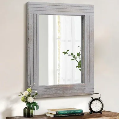 Image de Grand miroir rectangulaire rustique en bois, 30 x 40 cm
