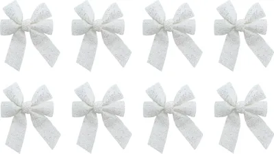 Produktbild von Glitzer Schleife 10 x 13cm - 8 Stück Weiß glänzend reflektierend
