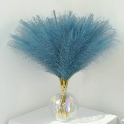 Produktbild von 30 Stück Pampasgras 55 cm künstliche Trockenblumen Dekoration getrocknete Blumen flauschiges künstliches Pampasgras Boho für Zuhause Hochzeit (blau)