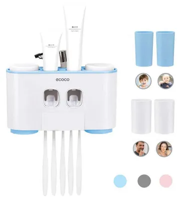 Image de Distributeur automatique de dentifrice et support pour brosses à dents, idéal pour les familles, couleur bleu