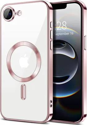 Obrázek produktu pro Magnetické čiré pouzdro pro iPhone 16e/iPhone 17e, kompatibilní s MagSafe, galvanicky pokovené ochranné pouzdro s ochranou fotoaparátu Růžový