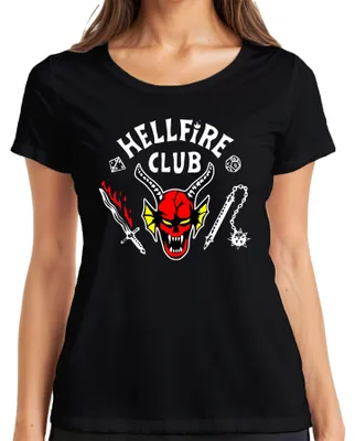 Immagine prodotto di Maglietta da donna HELLFIRE CLUB Demon Skull Horns D20 Flaming Sword Role Playing, nero, L