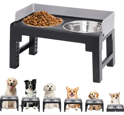 Image de Distributeur de nourriture surélevé pour chiens et chats - Réglable en 6 hauteurs, avec 2 gamelles en acier inoxydable