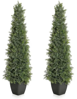 Image de Cèdre/cyprès artificiel - Arbre topiaire en pot - Lot de 2 - 122 cm - Résistant aux UV - Pour l'intérieur/l'extérieur - Véranda/entrée