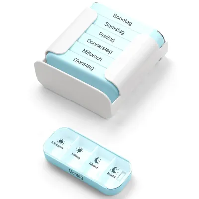 Produktbild von 7 Tage Pillendose mit 4 Fächern, Wochen Tabletten Organizer BPA frei, leicht zu öffnen, ideal für Reise & Alltag