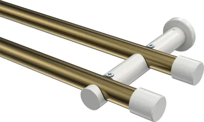 Produktbild von Interdeco Gardinenstange / Vorhangstange Messing Antik / Weiß, Typ Platon Santo (Kappe) ohne Ringe, 20 mm Ø 2-läufig, 360 cm