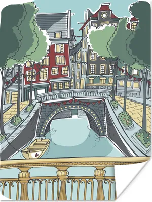 Produktbild von MuchoWow® Poster Illustration der Grachten in Amsterdam 90x120 cm - Wohnzimmer