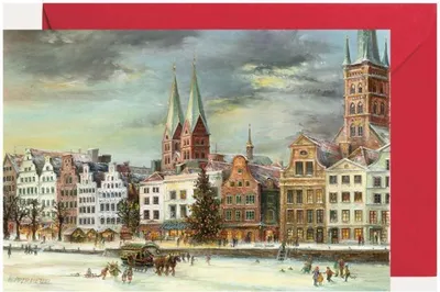 Produktbild von Miniadventskalender Lübeck mit Altstadtsilhouette als Grußkarte