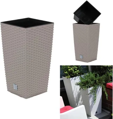 Produktbild von Blumentopf + Einsatz Blumenkübel Rattan RATO SQUARE DRTS200 Mocca