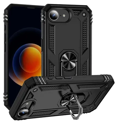 Produktbild von Mobigear Armor Ring iPhone 16e Hülle Hardcase Backcover Stoßfest mit Ringhalter - Schwarz