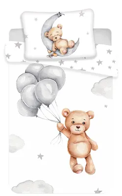Produktbild von Baby Bettwäsche mit Teddy im Mond 100 x 135 cm 100% Baumwolle