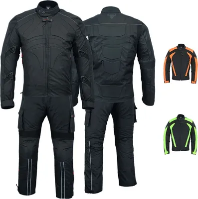 Produktbild von Herren Motorradkombi Textilien Schwarz Grün Orange inkl. Protektoren, Farbe:Schwarz, Größe:62/5XL