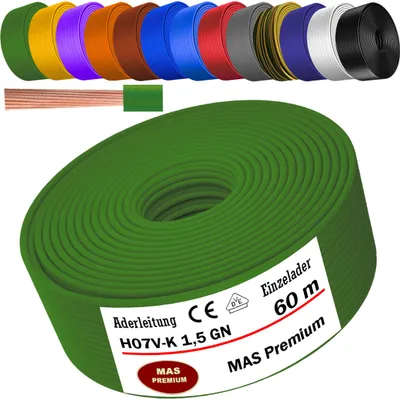 Produktbild von 60m Aderleitung H07 V-K GN 1x1,5 mm² Grün Einzelader flexibel