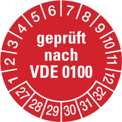 Produktbild von Dreifke® Aufkleber Prüfplakette,  nach VDE 0100, rot/weiß, Folie, Ø 30...