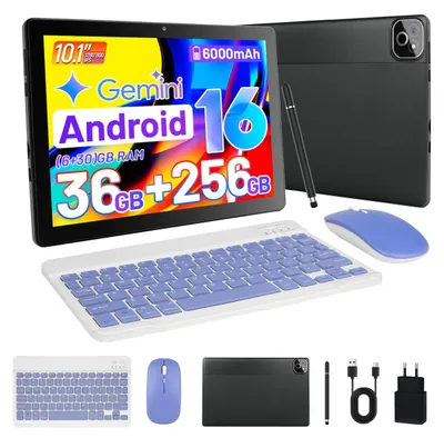 Obrázek produktu pro 10palcový tablet s Androidem 16, 36 (6 + 30) GB RAM, 256 GB ROM, baterií 6000 mAh, Wi-Fi 6, s klávesnicí/myší/stylusem, Gemini AI