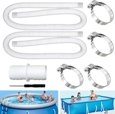 Produktbild von Poolschlauch-Set - Ø 32 mm - 2 Schläuche à 1.5 m - Inkl. 4 Sicherheitsclips und 1 Schlauchverbinder - Auslaufsicher & UV-beständig - für Poolpumpe