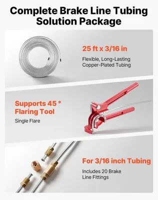 Produktbild von Bremsleitungs-Reparaturset, 45°-Bördelwerkzeugset für Einzelbremsleitungen, 7,6 m x 4,76 mm kupferbeschichtete Bremsleitung mit 20 Anschlüssen und 2 Verbindungsstücken, 3-in-1-Rohrbiegemaschine, inklusive Rohrschneider