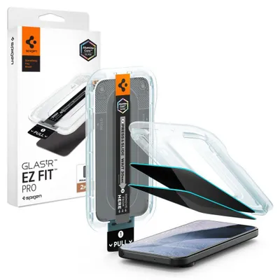 Obrázek produktu pro Spigen GLAS.tR EZ Fit Privacy, Google, Pixel 11, Prachuodolný, Odolné proti poškrábání, Odolný proti rozbití, Černá, 2 kusů
