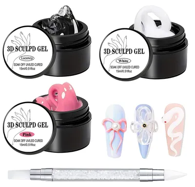 Zdjęcie produktu dla Zestaw 3D żelu do paznokci z silikonowym pędzelkiem do Nail Art