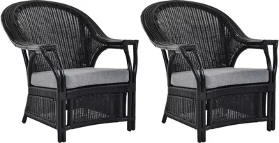 Zdjęcie produktu dla KRINES HOME Zestaw 2 foteli do ogrodu zimowego "Safari" fotel rattanowy fotel do salonu fotel rattanowy (czarny)