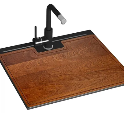 Produktbild von GURARI SQT 100-601 W+SQT-472.320, Küchenspüle, Einbau Granitspüle Schwarz, inkl. Siphon+SCHNEIDEBRET