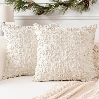 Produktbild von Kissenbezüge 2er Set Wolle Plüsch Creme Beige Schneeflocke 40x40cm