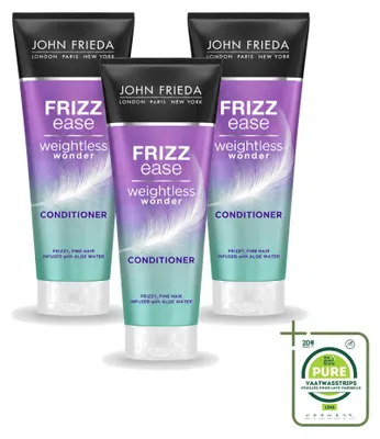 Imagen del producto de 3 unidades de acondicionador John Frieda Frizz Ease Weightless Wonder, 250 ml cada uno. Pack grande