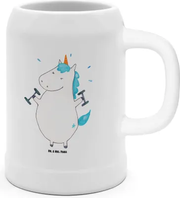 Produktbild von Mr. & Mrs. Panda Bierhumpen Einhorn Fitness - Weiß - Geschenk, Krug, Humpen, Deko, Fitnessstudio, Steinkrug, Unicorn, Seidel, Tonkrug, Gym, Sport