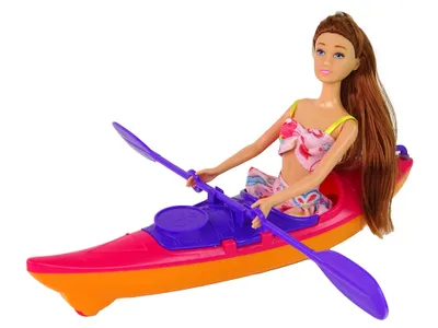 Produktbild von LEAN Toys 15183 Puppe mit Kajak und Zubehör, rosa