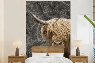 Produktbild von Fotobehang Schotse Hoofdstuk Weltkarte - Koeien - Breite 200 cm x Höhe 300 cm