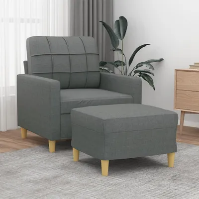 Produktbild von Dunkelgrauer Sessel mit 60 cm Hocker aus strapazierfähigem Stoff, Sitzgruppe mit Polsterung für Wohnzimmer und Wohnbereich