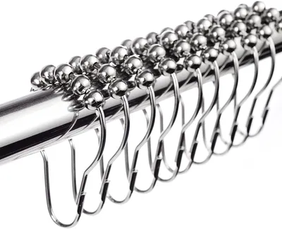 Produktbild von 12 Chrom Duschringe, Edelstahl Duschvorhangringe mit Gleitsystem, Aufhängeringe für Duschvorhang