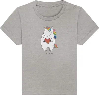 Produktbild von Mr. & Mrs. Panda  T-Shirt Einhorn Herz 6. - 12. Monat - Heather Grey - Geschenk, Organic Baby Shirt, Freundin, Unicorn, Top, Anders, Babyshirt, Schlimm