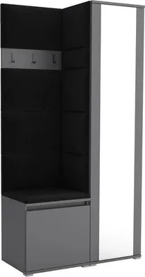 Productafbeelding van Garderobeset Noris VI met spiegel, beklede garderobe van 95 cm, compacte entreekast met wandpanelen, haken en opbergruimte (kleur: antraciet + Trinity 16)