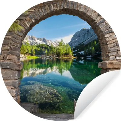 Produktbild von MuchoWow® Runde Wandtattoo - Wandsticker Tapete Aufkleber Aussicht - Berg - Landschaft - Wasser Ø 30 cm Selbstklebend und Repositionierbar - Wandaufkleber - Kreis - Wandbild - Fototapete - Selbstklebend - Dekoration - Wandschmuck - Schlafzimmer