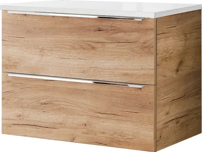 Produktbild von Waschtischunterschrank 81cm mit 2 Auszügen TOSKANA-56 in Wotaneiche mit Hochglanz weiß, B/H/T ca. 81/59,5/46 cm