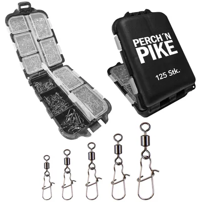 Produktbild von Angelwirbel im Set inkl. Box, Duo-Lock Snap, 8-28kg, Angel Wirbel Set, 125, Angelwirbel mit Karabiner für Forelle, Barsch, Zander, Hecht