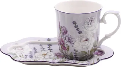 Obrázok produktu pre HOME ELEMENTS Porcelánový hrnček 360 ml s podšálkou, Levanduľa