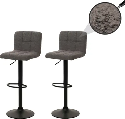 Zdjęcie produktu dla zestaw 2 stołków barowych HWC-G87, stołek barowy, obrotowy z regulacją wysokości, tkanina Boucle (450g/m²)   ~ ciemnoszary