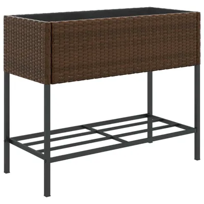 Image de vidaXL Bac à plantes avec étagère Marron Poly rotin
