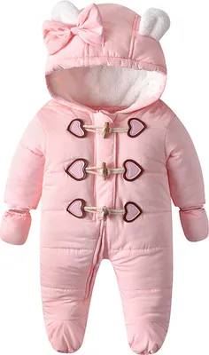 Produktbild von Baby Schneeanzug Winter Warm Overall mit Kapuze Jungen Mädchen Strampler Baumwoll Langarm mit Handschuhen Jumpsuit Onesies Bodysuits(rosa,59cm)