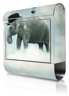 Produktbild von banjado Edelstahl Briefkasten mit Zeitungsfach mit Motiv Elefant und Möwe großer Design Postkasten rostfrei, A4 Einwurf [BKGE2 12544]