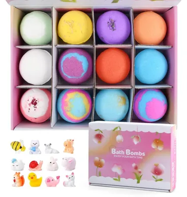 Productafbeelding van Badbommen cadeau set met verrassingsspeeltjes voor kinderen, 12 stuks, roze