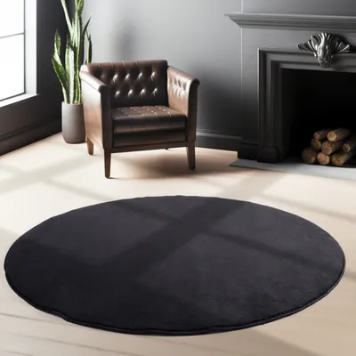 Zdjęcie produktu dla Ayyildiz | Okrągły Dywan Pluszowy Sky - 120 cm - Czarny - Antypoślizgowy - Do Prania - Miękki i Elegancki