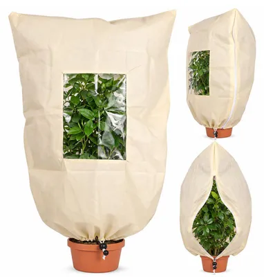 Produktbild von Pflanzenschutzhaube 120 × 180 cm, Winterschutzhaube 70 g/m² mit Sichtfenster, Reißverschluss und Kordelzug, Frostschutz für Kübelpflanzen
