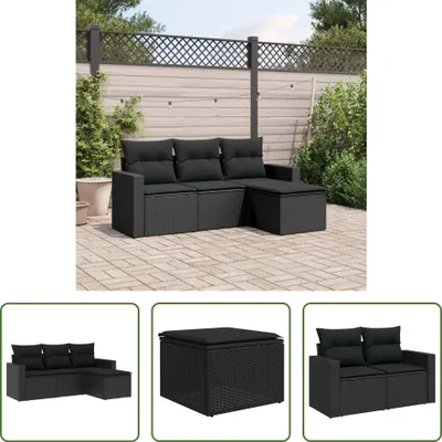 Produktbild von The Living Store 4-tlg. Garten-Sofagarnitur mit Kissen Schwarz Poly Rattan