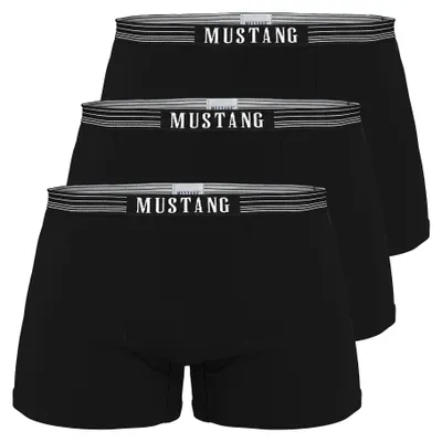 Produktbild von Herren Boxershorts schwarz von Mustang Retropants 3er-Pack Bund mit weißen Streifen