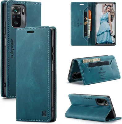 Obrázek produktu pro Redmi Note 10 4G Wallet Case Cover, RetroPolyuretankožené pouzdro Stand Protective Cover pro Xiaomi Redmi Note 10 4G / Note 10S Blue