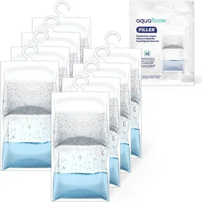 Produktbild von Wiszący osuszacz AquaFloow 6x210G, granulat osuszający, pozbywa się wilgoci w piwnicach, sypialniach, pralniach